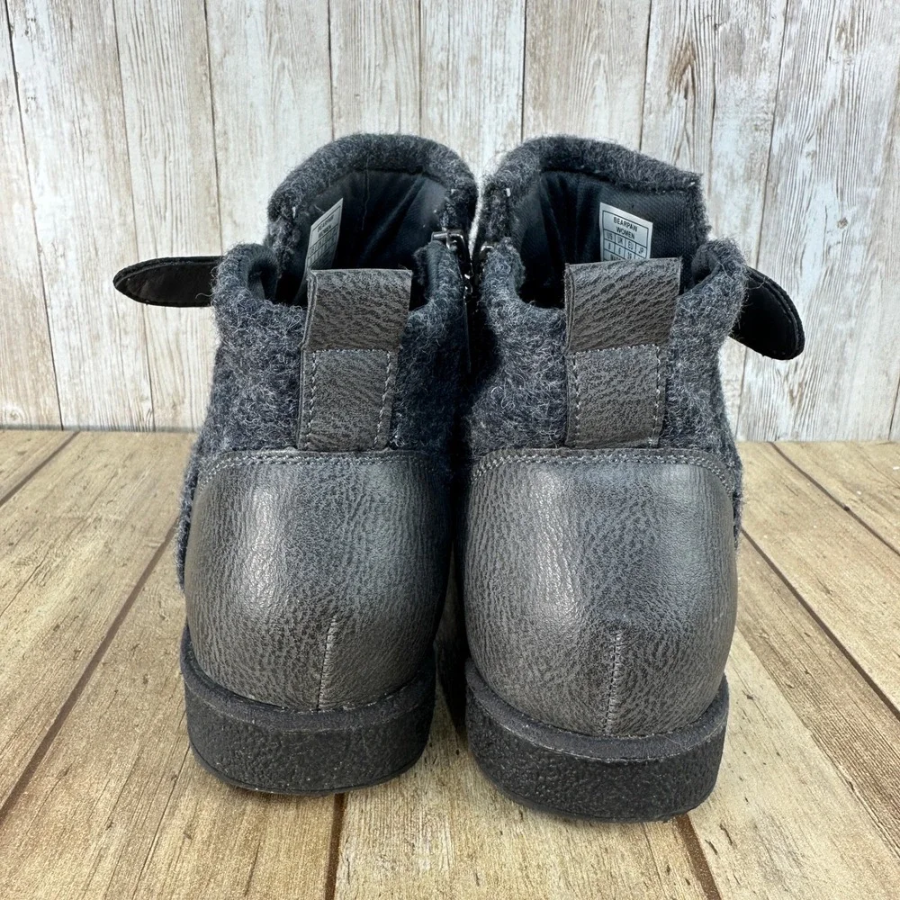 Bearpaw‎ Solstice Ankle Boots Gray Wool Blend Faux Leather Strap Winter Shoes
